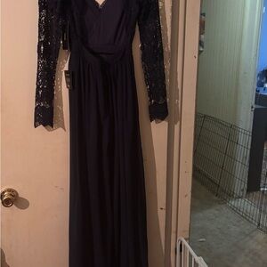 Lulu's Awaken My Love Navy Blue Longsleeve lace Maxi dress
